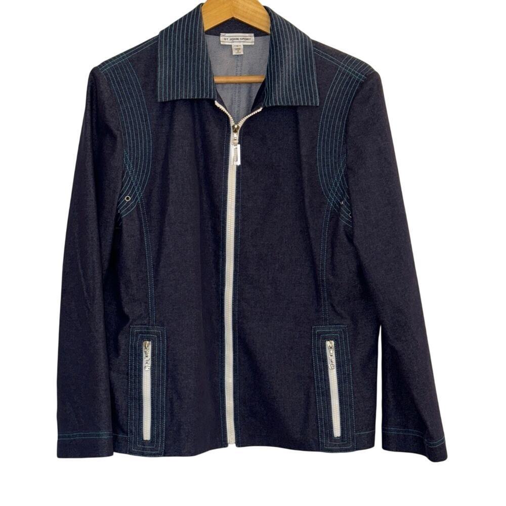 St. John Sport Denim Luxury Jacket Nautical Blue Size L